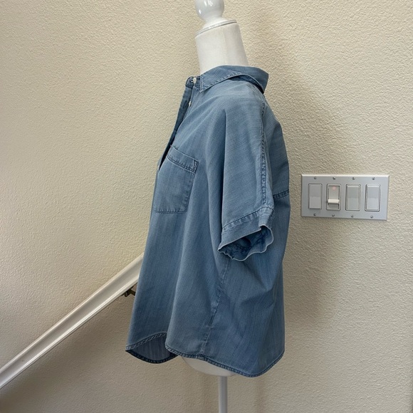 Madewell Denim Short-Sleeve Tie-Front Shirt in Hillford Wash Blue Sz S oversized - Picture 7 of 14